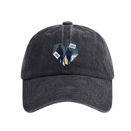 Connected Hearts: A Father Son Design of Love Washed Denim Baseball Caps