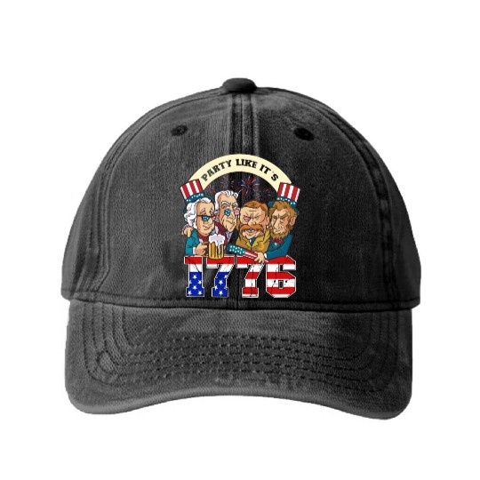 Party like it's 1776 USA Presidents Patriot Washed Denim Baseball Caps