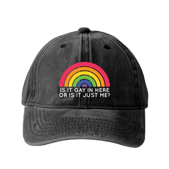 Is It Gay Here LGBTQ Trans Gay Pride Proud Ally Washed Denim Baseball Caps