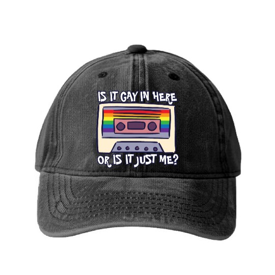 Is It Gay Here LGBTQ Ally Trans Gay Pride Rainbow Washed Denim Baseball Caps