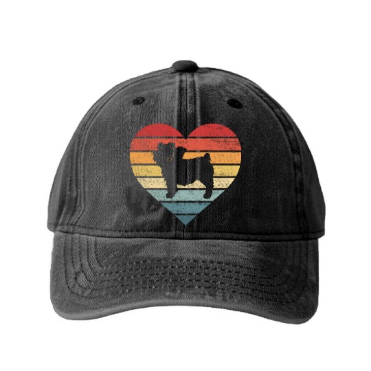 Yorkie Lover Retro Sunset Silhouette Washed Denim Baseball Caps