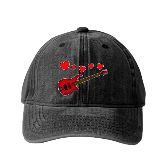 Valentines Bass Guitar Bassist Wedding Musician Washed Denim Baseball Caps
