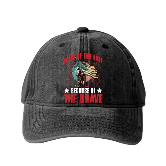 Land of the free because of the Brave Washed Denim Baseball Caps