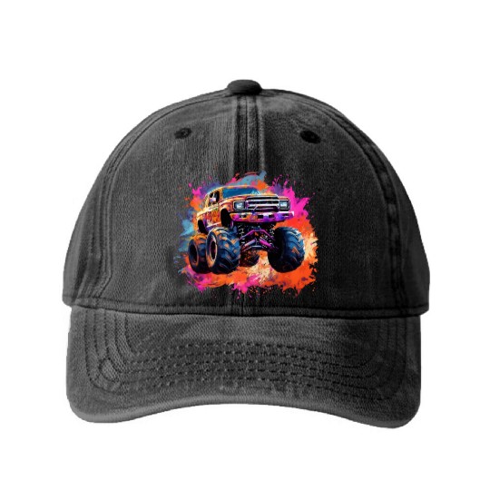 Monster Truck Big Retro Race Dad Trucker Lover Washed Denim Baseball Caps