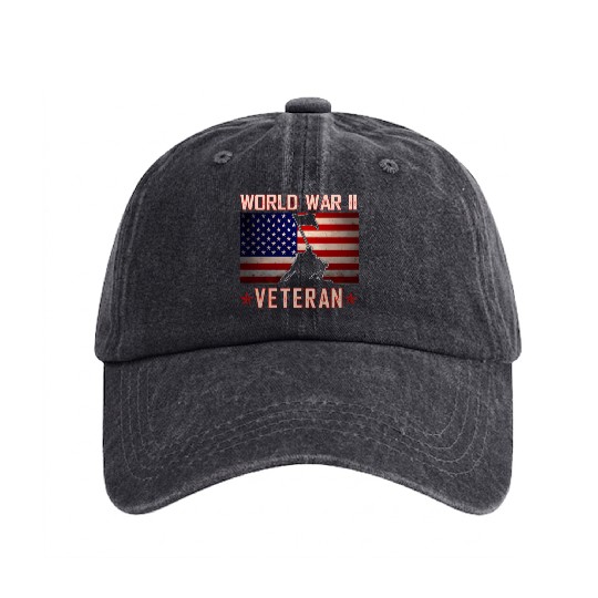 American Patriot Wwii Veteran Military World War 2 Washed Denim Baseball Caps