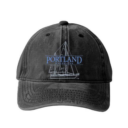 Portland Maine Sailing Washed Denim Baseball Caps