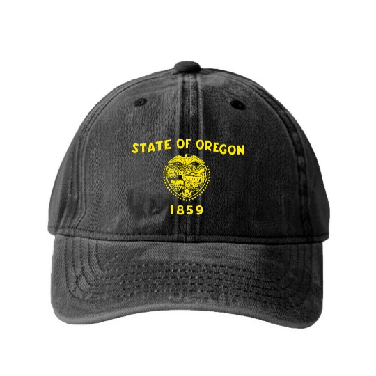 Blue Oregon Flag State Usa Washed Denim Baseball Caps