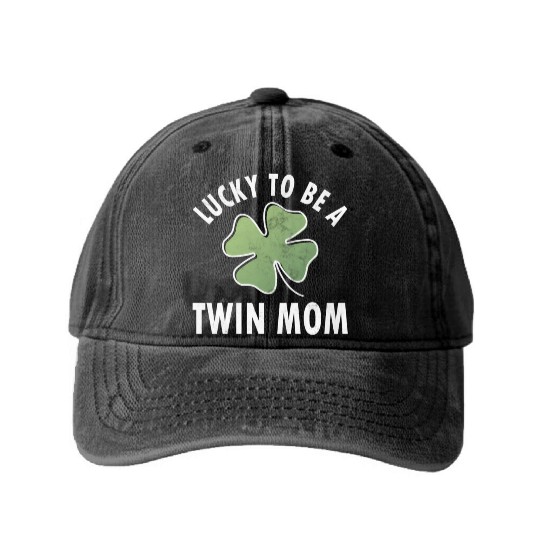 Lucky To Be A Twin Mom Saint Patric Day Washed Denim Baseball Caps