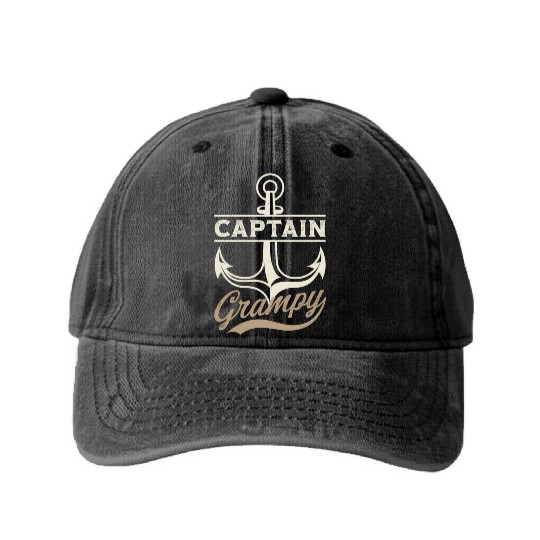 Boating Cruise Vacation Captain Grampy Washed Denim Baseball Caps