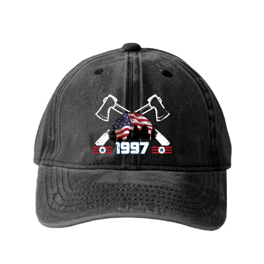 Fireman Firefighter Born In 1997 26 Usa Flag Washed Denim Baseball Caps