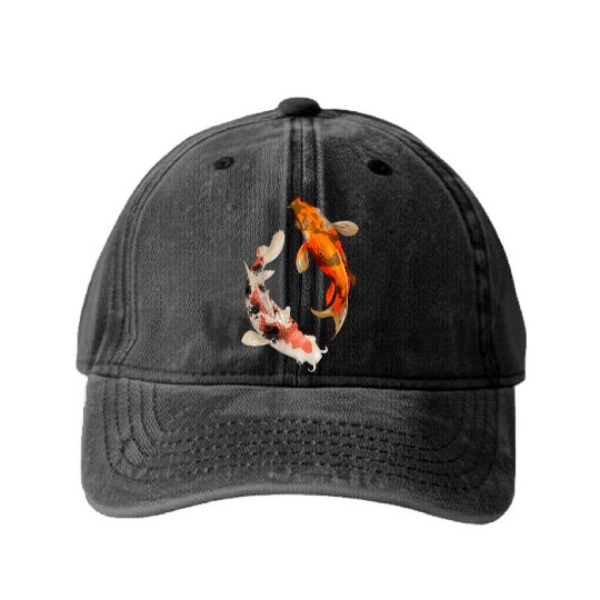 Japanese Koi Fish Nishikigoi Yin Yang Carp Washed Denim Baseball Caps