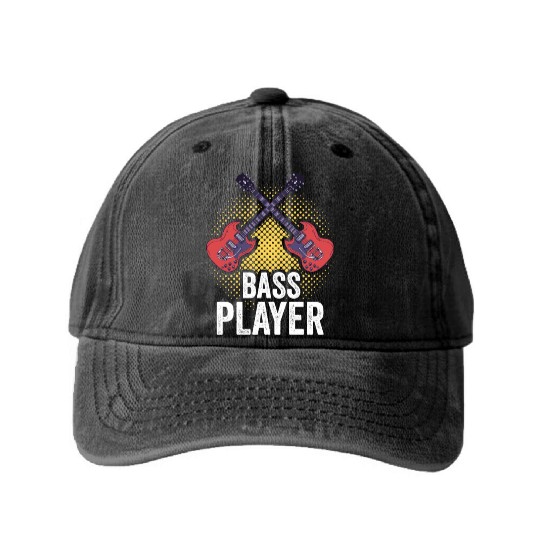 Bass Player Music Guitar Band Musician Washed Denim Baseball Caps