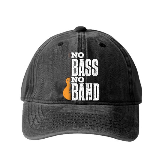 No Bass No Band Music Musician Guitar Washed Denim Baseball Caps