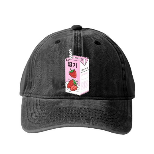 K Pop Strawberry Milk Drink Korea Kpop Korean Washed Denim Baseball Caps