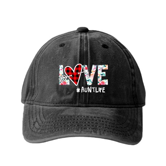 Love Aunt Life Hippie Lover Washed Denim Baseball Caps