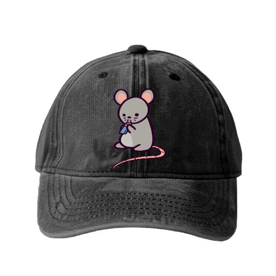 Cute Rat Candy Bar Washed Denim Baseball Caps