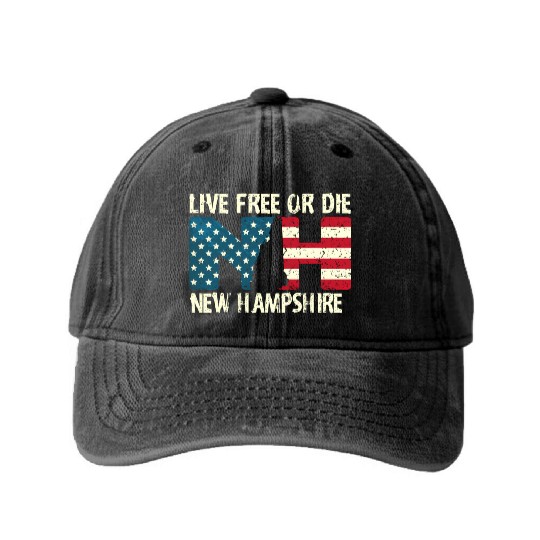 New Hampshire Patriotic Live Free Or Die Product Washed Denim Baseball Caps