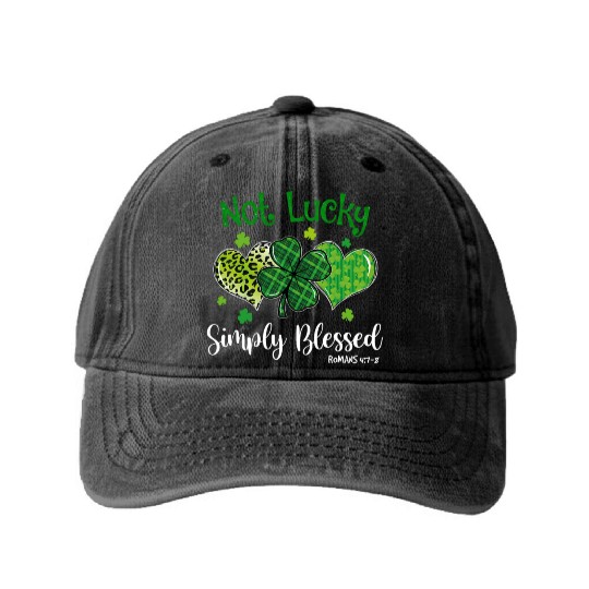 Not Lucky ly Blessed Christian Shamrock St Washed Denim Baseball Caps