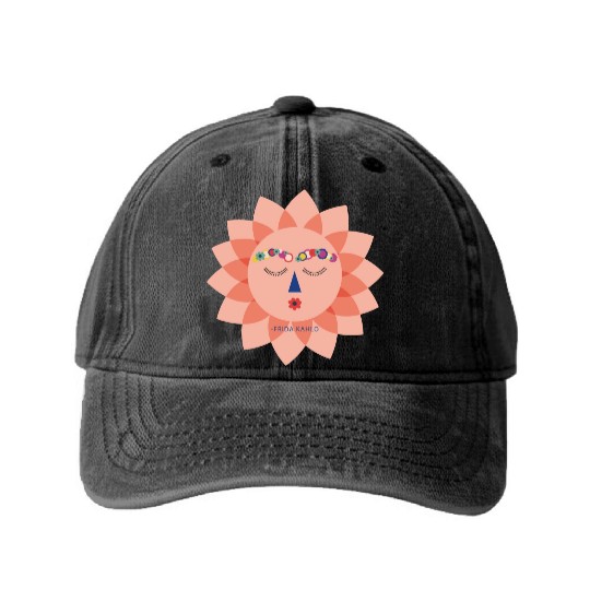 Colorful Cute Funny Sun Frida Kahlo Portrait Viva Washed Denim Baseball Caps