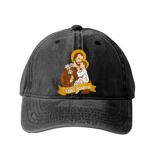 Consecration to St Joseph and Child Jesus Catholic Washed Denim Baseball Caps