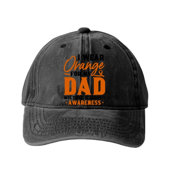 I Wear Orange For My Dad Multiples Sclerosis MS Washed Denim Baseball Caps