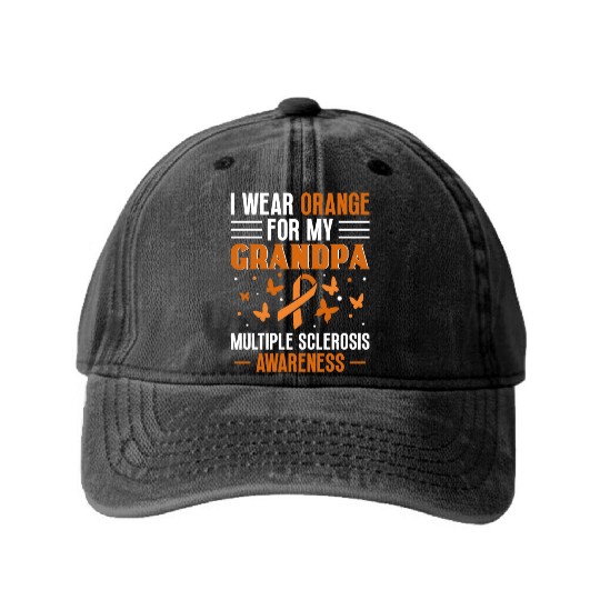 I Wear Orange For My Grandpa Multiples Sclerosis Washed Denim Baseball Caps