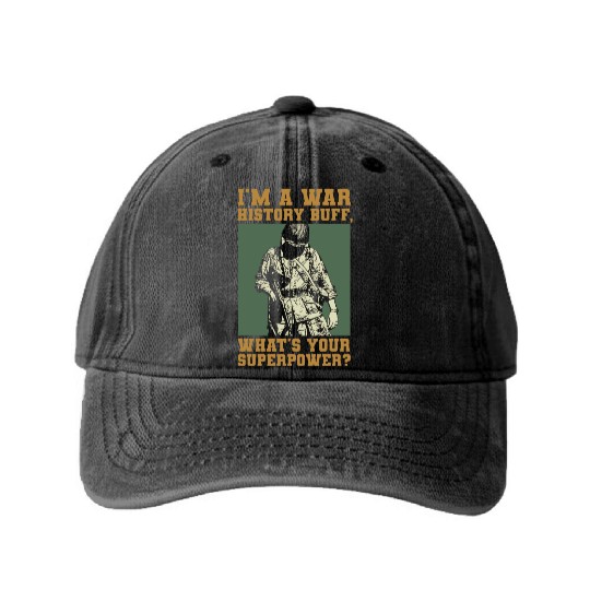 War History Buff - WW2 Enthusiast Washed Denim Baseball Caps