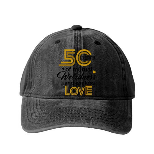 50th Wedding Anniversary Husband Wife Marriage Washed Denim Baseball Caps