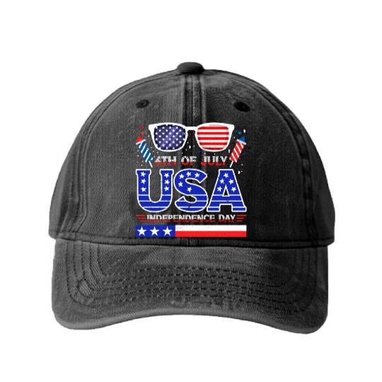 4th July USA Independence Day All American Pride Washed Denim Baseball Caps
