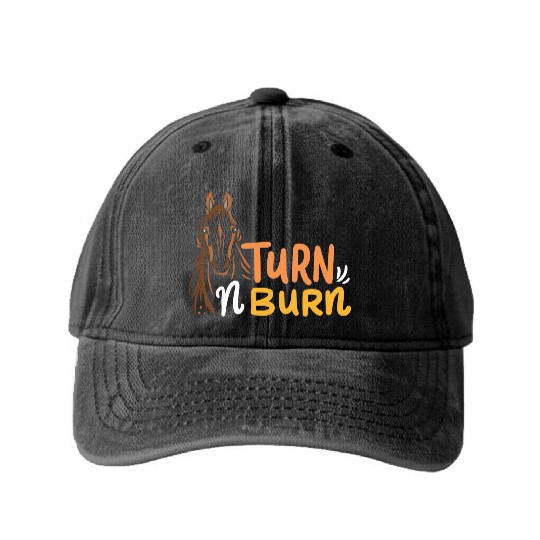 DESIGNEquestrian Fun Barrel Racing Turn N Burn Washed Denim Baseball Caps