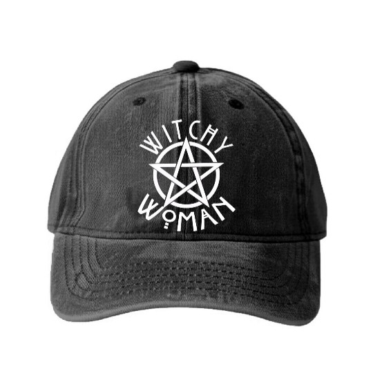 WITCHY WOMAN WITH STAR AND CIRCLE green Washed Denim Baseball Caps