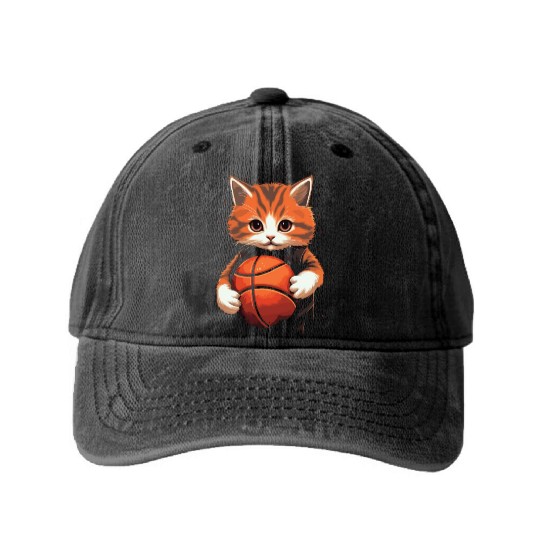 Basketball Cat Basketball Player I Love Basketball Washed Denim Baseball Caps