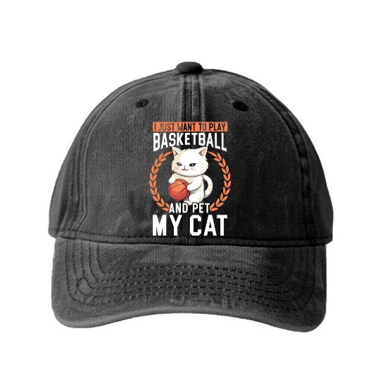 Basketball Cat Basketball Player I Love Basketball Washed Denim Baseball Caps