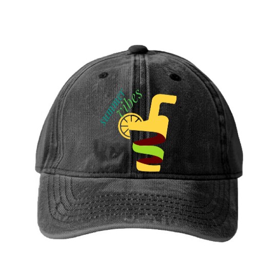 Cool lemon drink summer design Washed Denim Baseball Caps