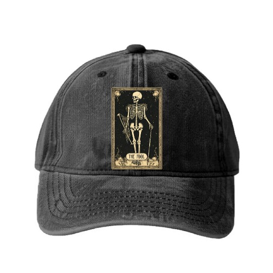 The Fool Skeleton Tarot Card Washed Denim Baseball Caps