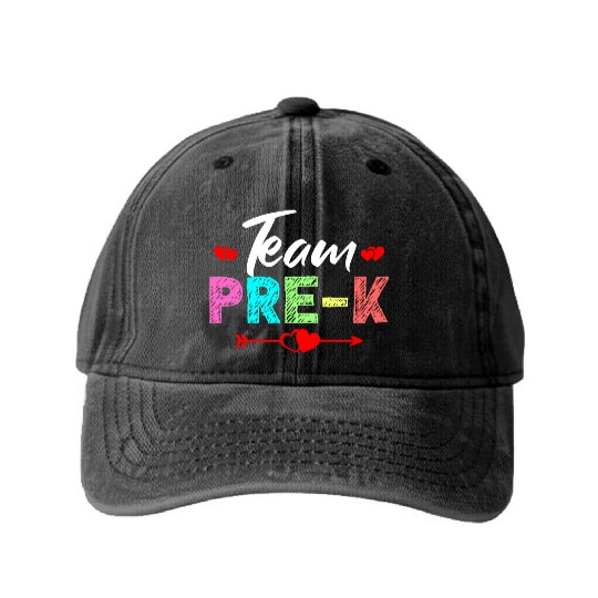 Team Pre K Teacher Washed Denim Baseball Caps