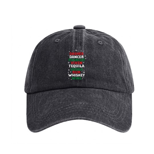 Beer Wine Tequila Reindeer Washed Denim Baseball Caps