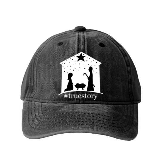 Truestory Birth Jesus True Bible Story Bethlehem Washed Denim Baseball Caps