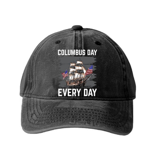 Christopher Columbus Italian American Columbus Day Washed Denim Baseball Caps