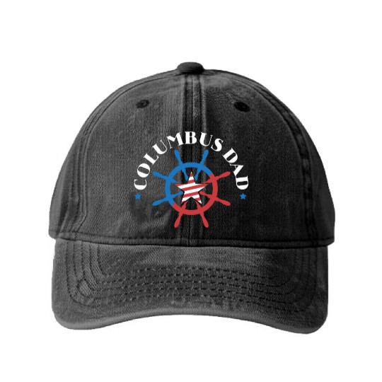 Christopher Columbus Italian American Columbus Day Washed Denim Baseball Caps