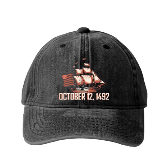 Christopher Columbus Italian American Columbus Day Washed Denim Baseball Caps
