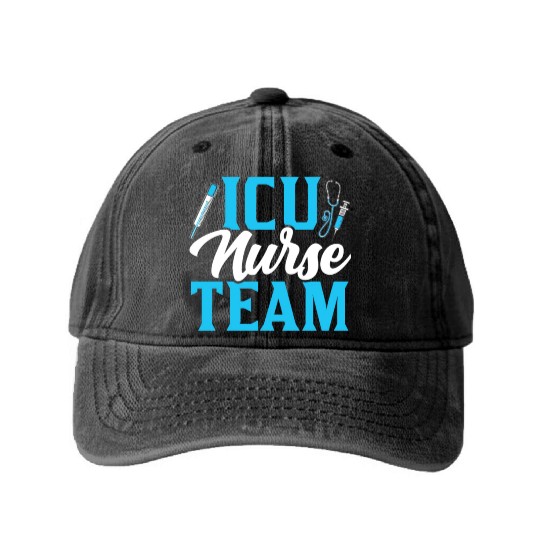Icu Nurse Team Hospital ICE Nursing Washed Denim Baseball Caps