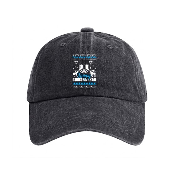Happy Chrismukkah Ugly Style Washed Denim Baseball Caps