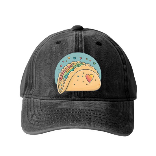 Taco-Lover I Love Tacos Heart Spicy Foodie Washed Denim Baseball Caps
