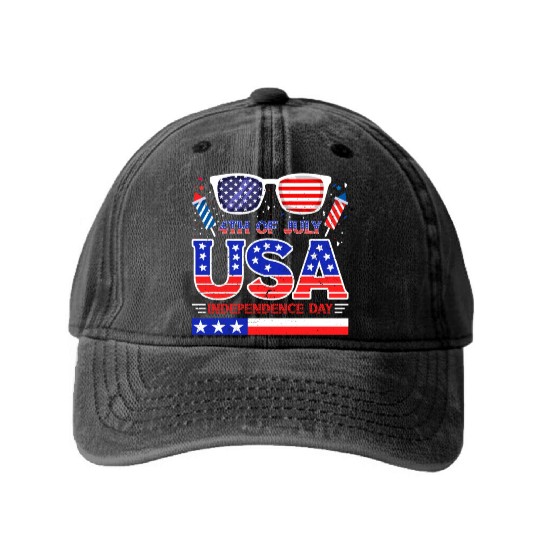 4th July USA Independence Day All American Pride Washed Denim Baseball Caps