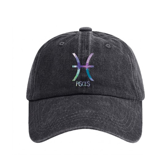 Pisces Zodiac Symbol Astrology Fish Water Sign Washed Denim Baseball Caps