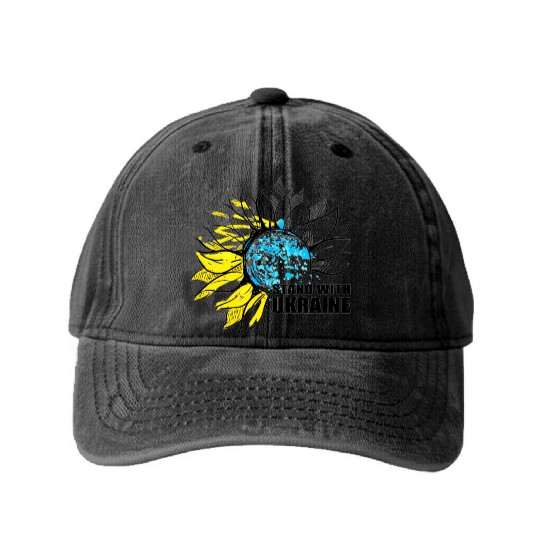 Sunflower Ukrainian Flag I Stand With Ukraine Ukra Washed Denim Baseball Caps
