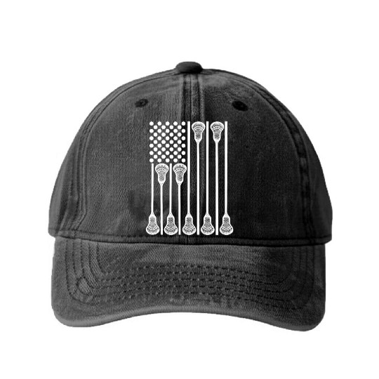 Patriotic US Lacrosse Player Washed Denim Baseball Caps