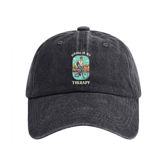 Biking is My Therapy Bicycle, Bike, Cycling Washed Denim Baseball Caps