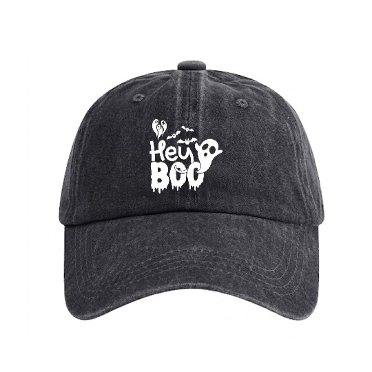 Hey Booo Spooky Ghost Washed Denim Baseball Caps